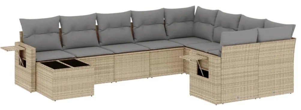 Set divano da giardino 10 pz con cuscini beige in polyrattan