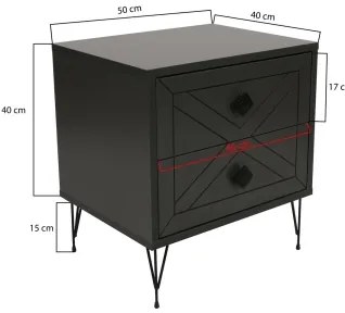 Comodino LUNA 55x50 cm antracite/nero