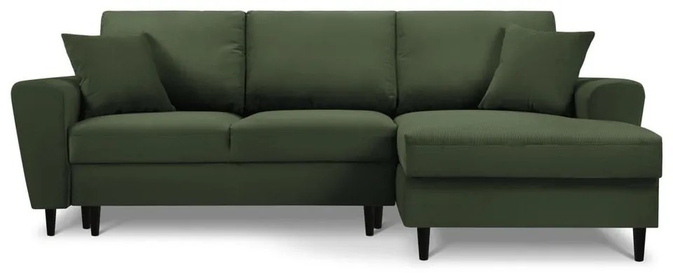 Divano angolare verde allungabile e con contenitore (con penisola a destra/con chaise lounge) con rivestimento in velluto a coste Kyoto – Cosmopolitan Design