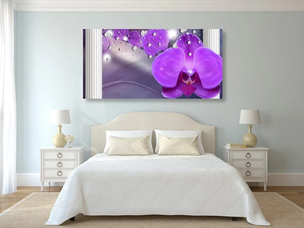 Quadro su tela – Orchidea presso colonne greche