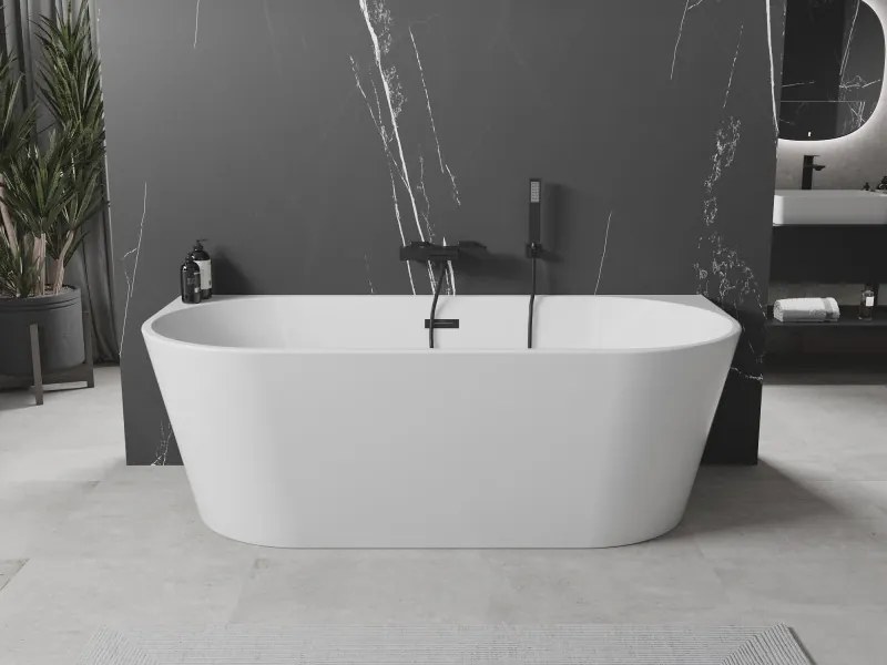 Mexen Oval vasca da bagno autoportante adiacente alla parete 180 x 80 cm, bianca, tracimazione nera - 52671808000-70