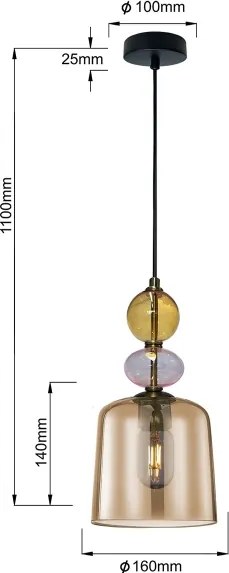 Lampadario a sospensione con cavo TROPEA 1xE27/15W/230V nero/beige fumato/rosa