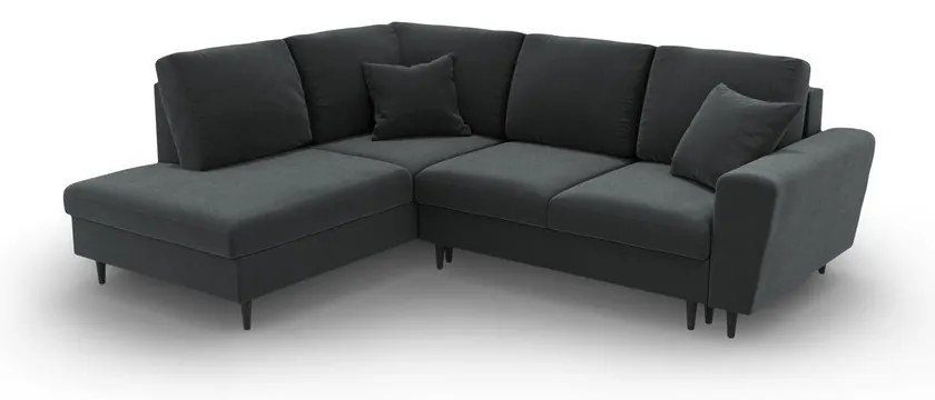 Divano angolare grigio scuro allungabile e con contenitore (con penisola a sinistra/a L) con rivestimento in velluto Kyoto – Cosmopolitan Design