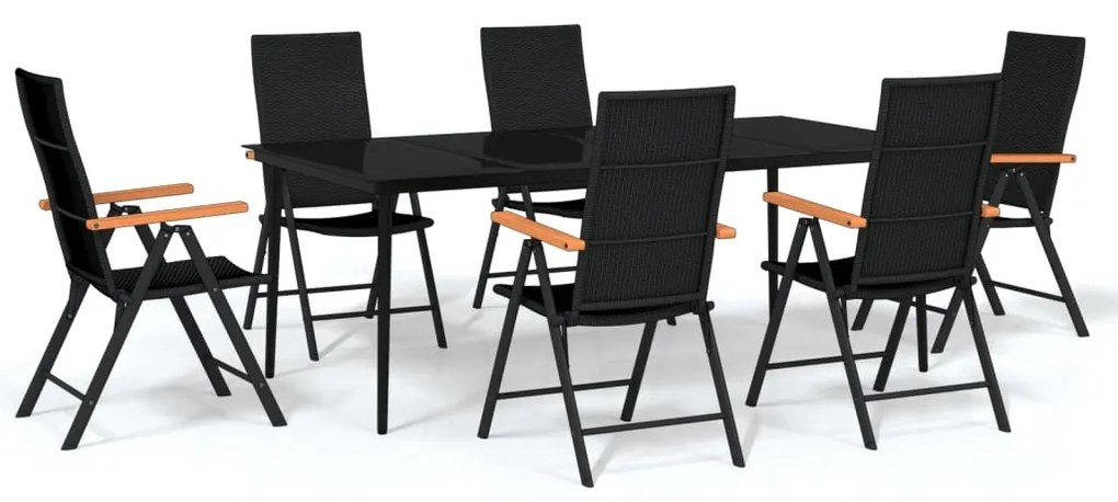 Set mobili da pranzo per giardino 7 pz nero