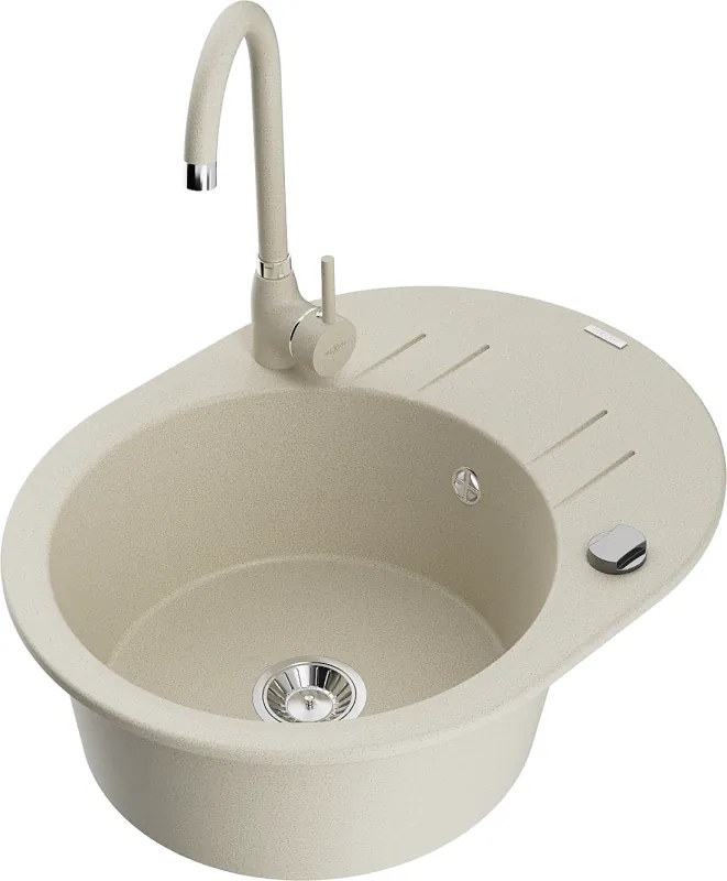 Mexen Kevin lavello in granito a 1 vasca con scolapiatti e rubinetto da cucina Telma, beige - 6517-69-670200-69
