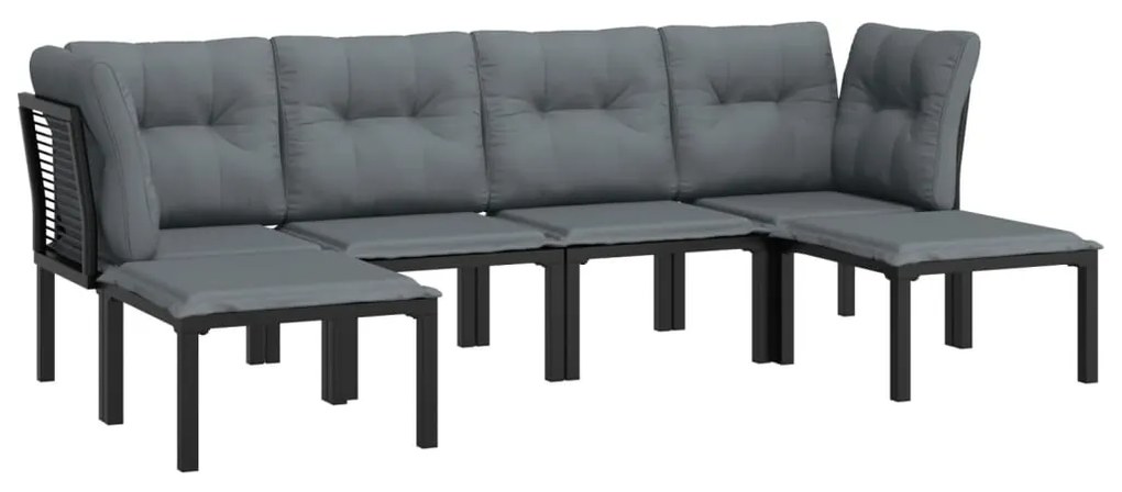 Set salotto da giardino 6 pz in polyrattan nero e grigio