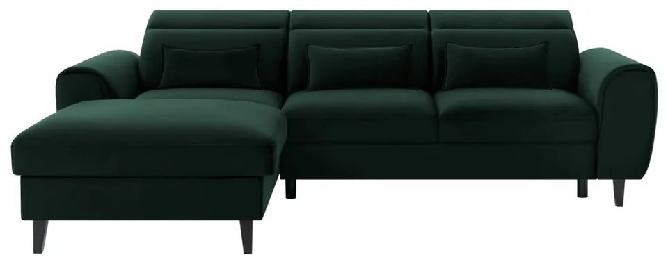 Divano angolare verde scuro allungabile/con contenitore (con penisola a sinistra/con chaise lounge) e rivestimento in velluto Foble – ELTAP