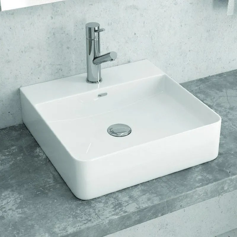 Lavabo da appoggio quadrato 42cm in ceramica bianca |Litos-0007 - KAMALU