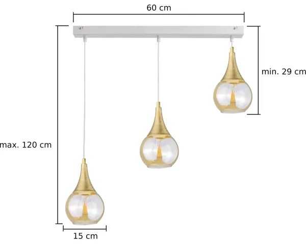Lampadario a sospensione con filo LACRIMA WHITE 3xE27/60W/230V