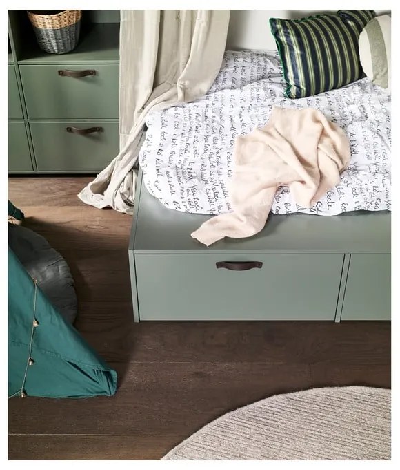 Letto per bambini in legno di pino verde-grigio con contenitore 80x200 cm Stage - vtwonen