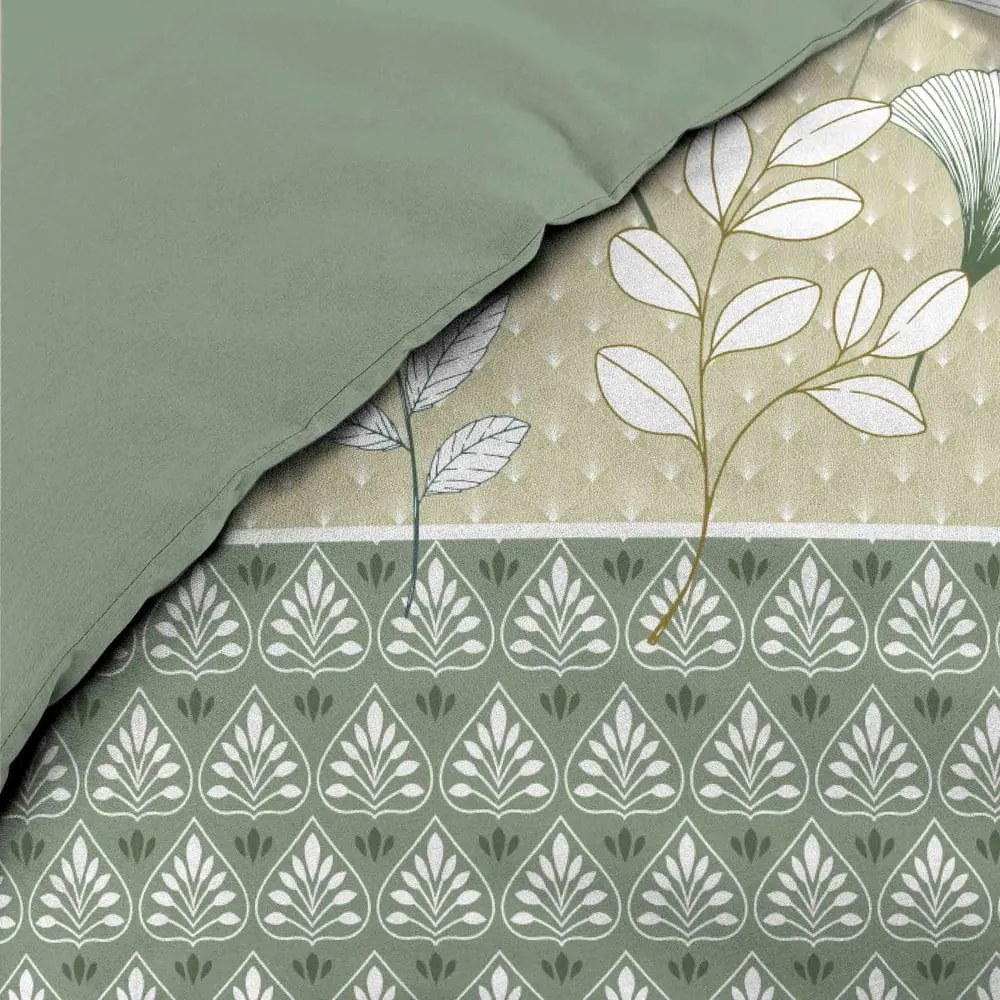 Set copripiumino e federa bianco/verde in cotone per letto matrimoniale ed esteso 240x220 cm Poetine – douceur d'intérieur