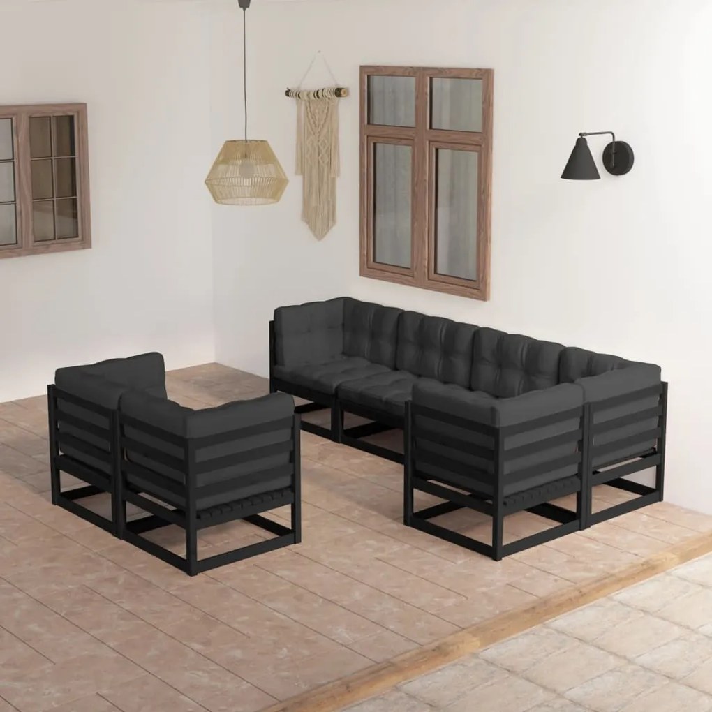 Set divani da giardino 7 pz con cuscini legno massello di pino