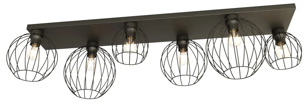 Plafoniera Minimal Industrial Geb 6 Luci Lineari Nera