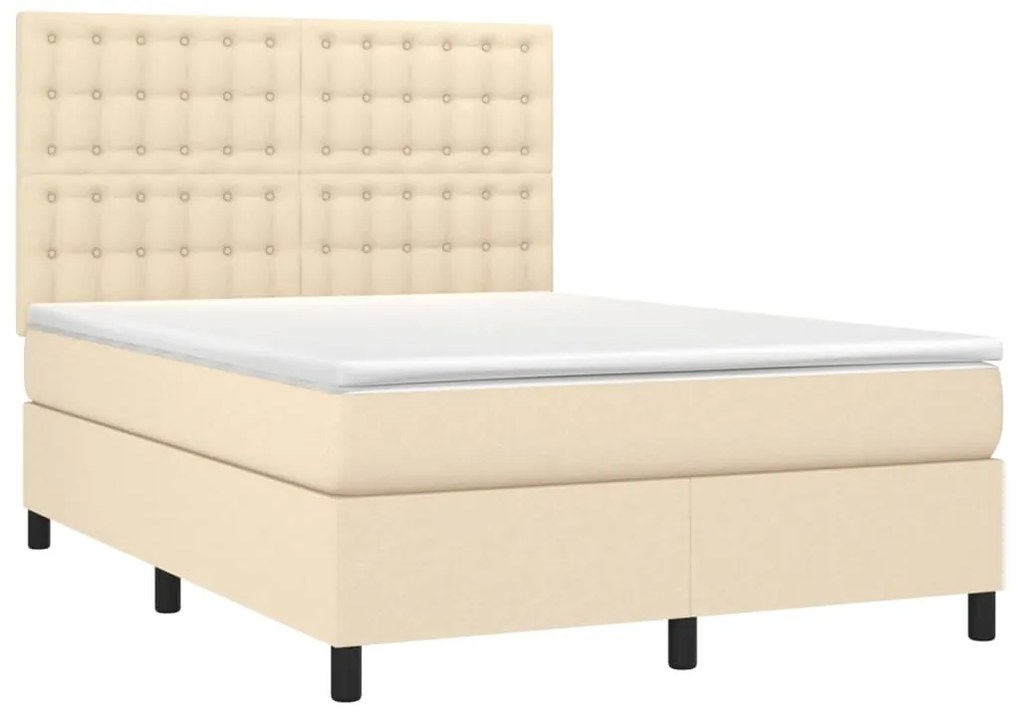 Letto a molle con materasso e led crema 140x200 cm in tessuto