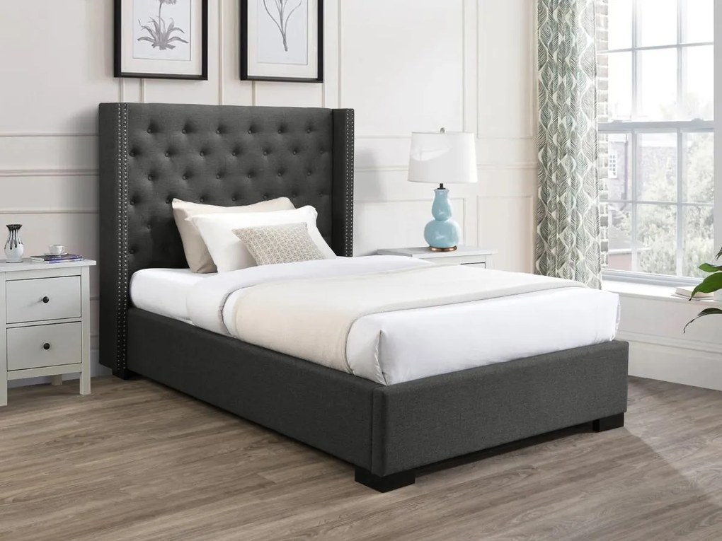 Letto 120 x 200 cm con testata trapuntata Tessuto Grigio - MASSIMO
