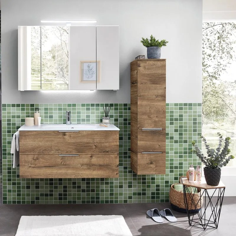 Mobile sottolavabo e lavabo Madeo per vasca centrale rovere ribbeck L 100 x H 48 x P 45 cm 2 cassetti