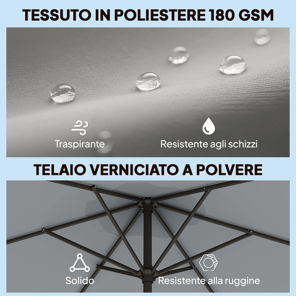 Ombrellone da Giardino 3x3 m Inclinabile con Apertura a Manovella in Metallo e Poliestere Grigio...