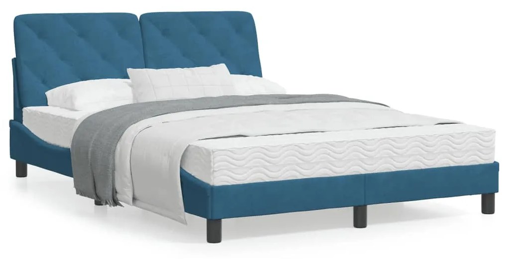 Letto con materasso blu 140x200 cm in velluto