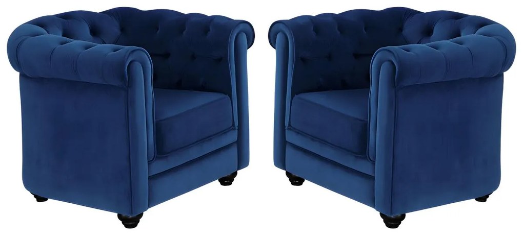 Lotto di 2 poltrone CHESTERFIELD in velluto Blu notte