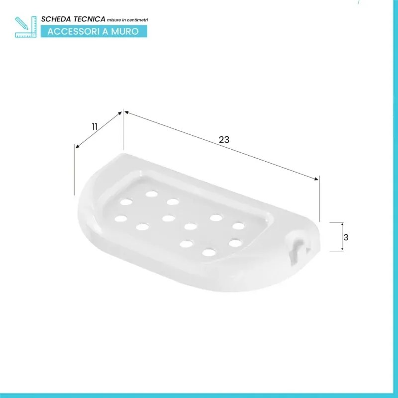 Mensola portasapone a muro 24 cm in ABS bianco Gioia