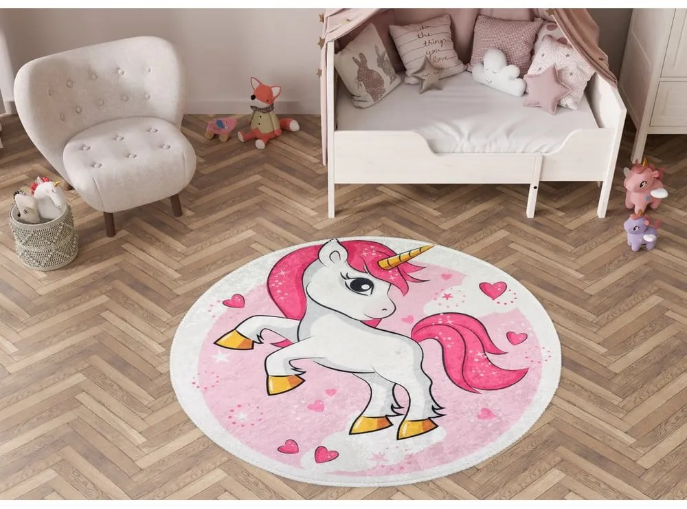 Tappeto per bambini rosa lavabile ø120 cm Pink Unicorn – Vitaus