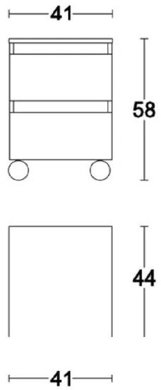 Carrello 2 cassetti 41x44xH58 in legno multiuso Bianco opaco con ruote