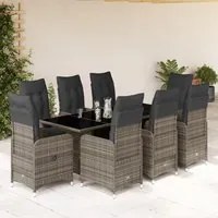 Set Bistr da Giardino 9 pz con Cuscini in Polyrattan Grigio 3277041