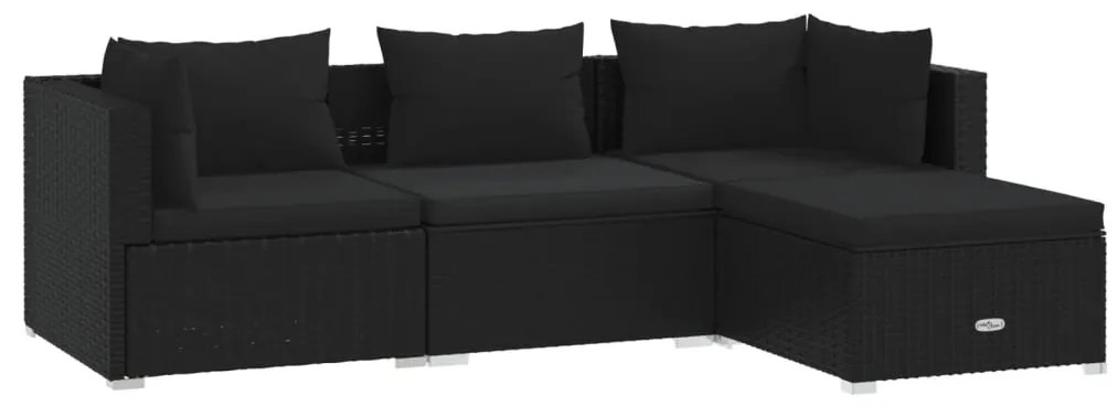 Set divani da giardino 4 pz con cuscini in polyrattan nero