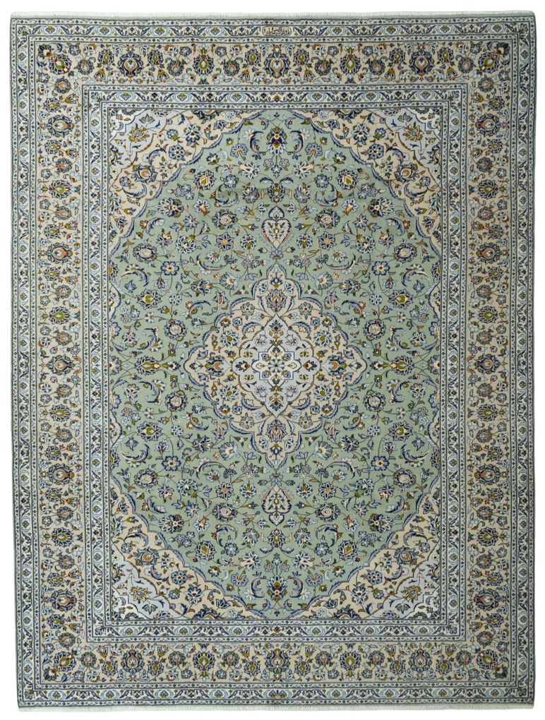 Kashan Tappeto persiano 390 x 290 Verde (Iran) Annodato A Mano
