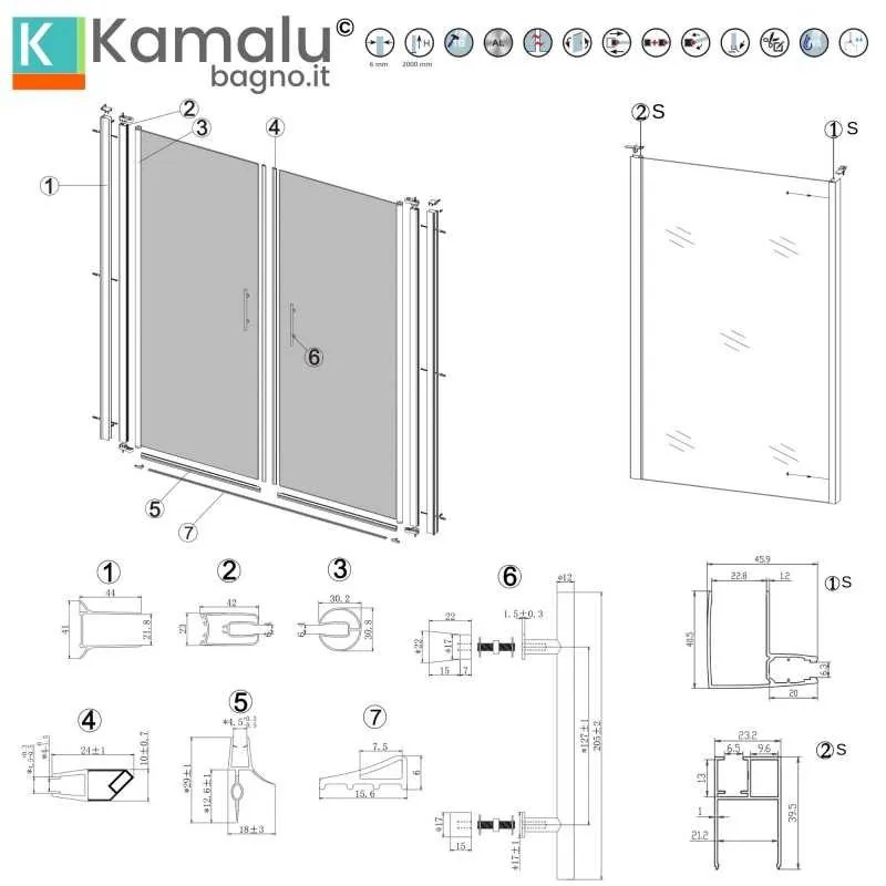Kamalu - box doccia 90x105 apertura saloon vetro satinato altezza 200h | ks2800as