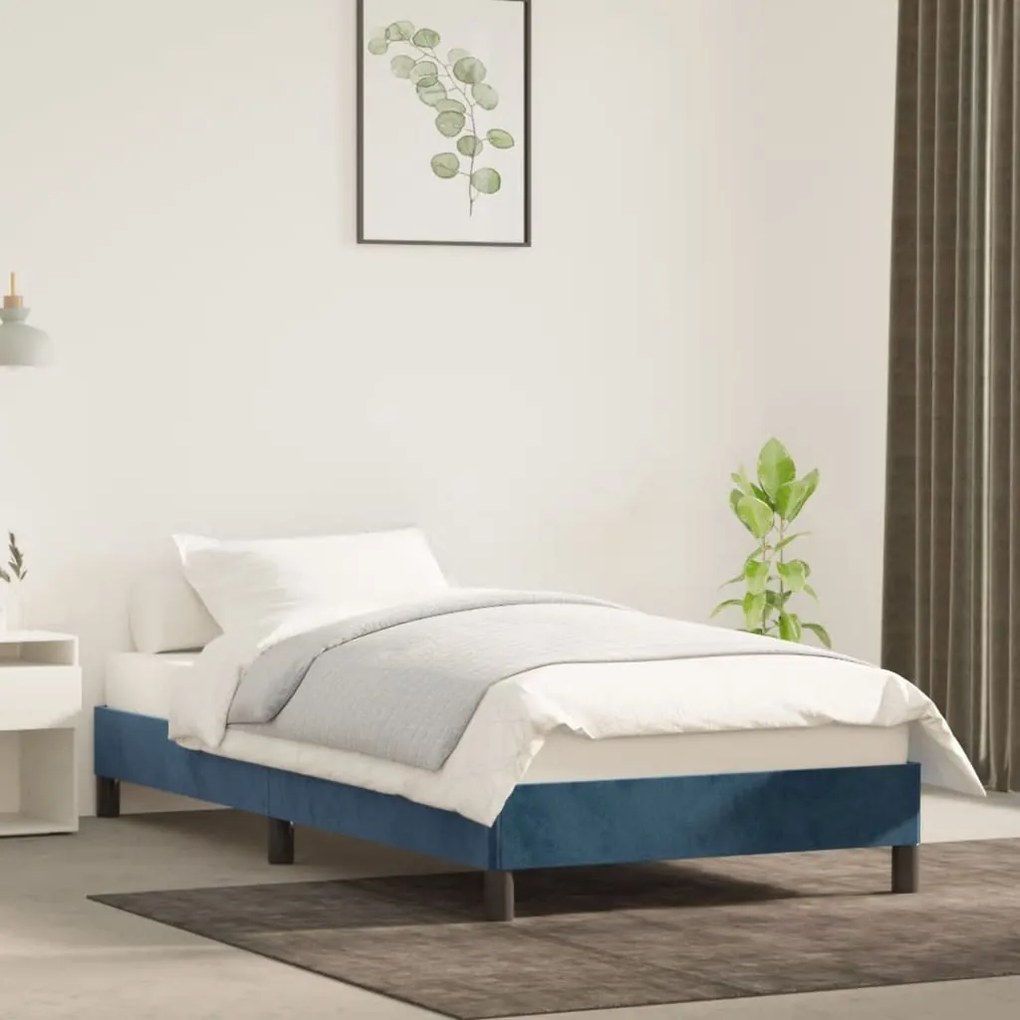 Giroletto Senza Materasso Blu Scuro 90x190 Cm İn Velluto /