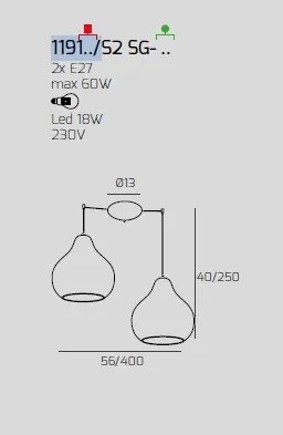 Sospensione ottone satinato 2 luci spostabile vetri (1 x grande ru ...