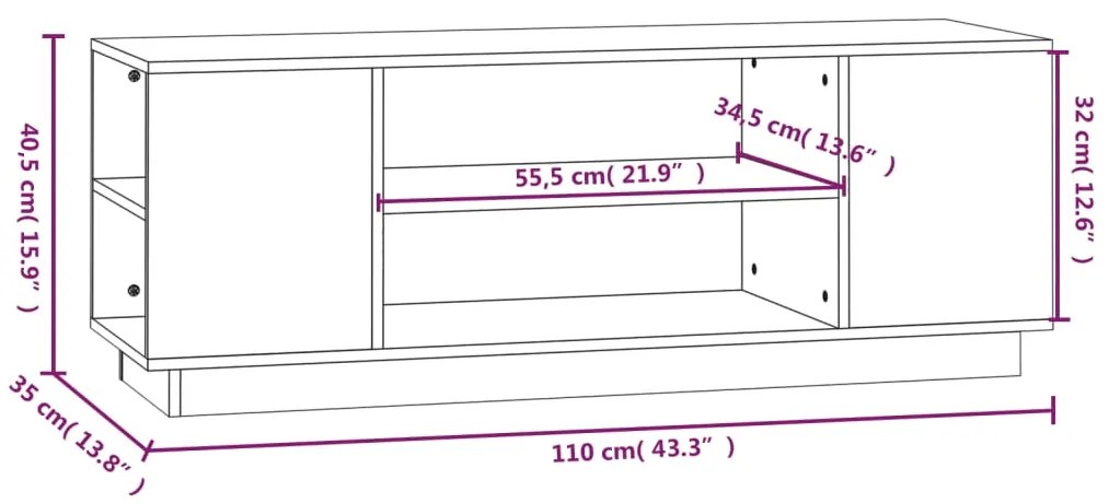 Mobile Porta TV Nera 110x35x40,5 cm in Legno Massello di Pino