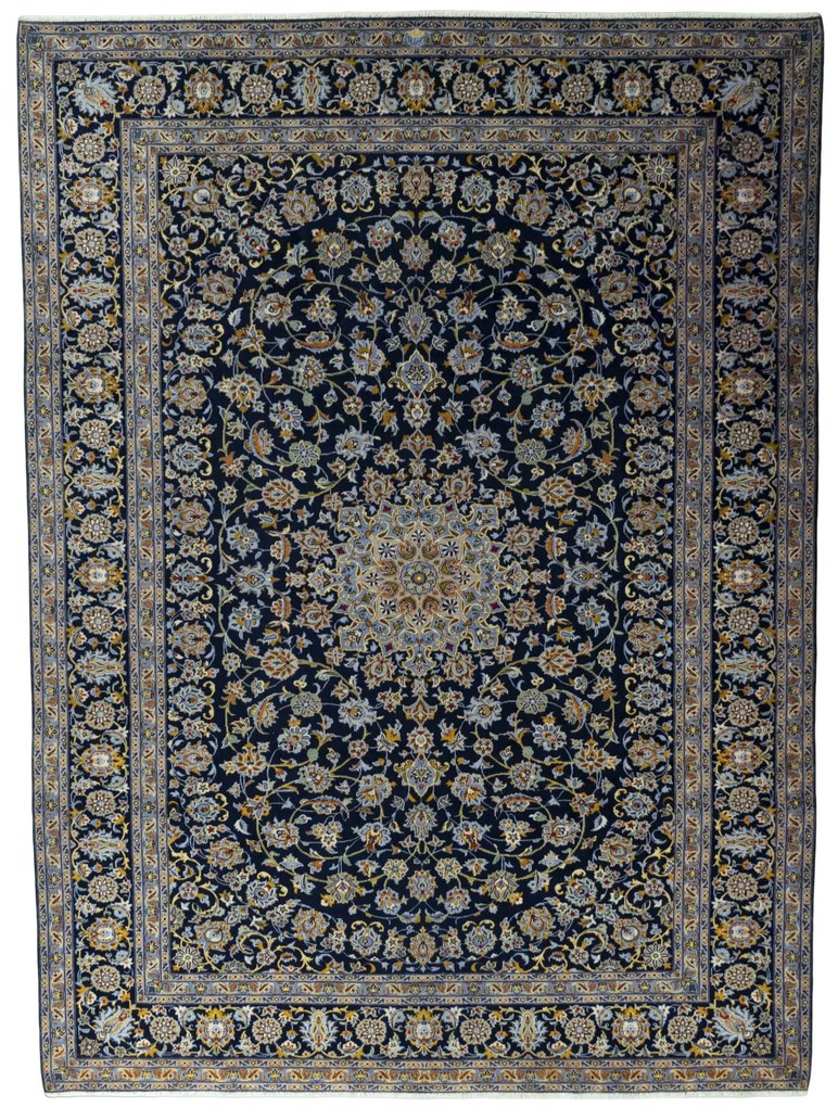 Kashan Tappeto 420x310 Blu (Iran) Annodato A Mano