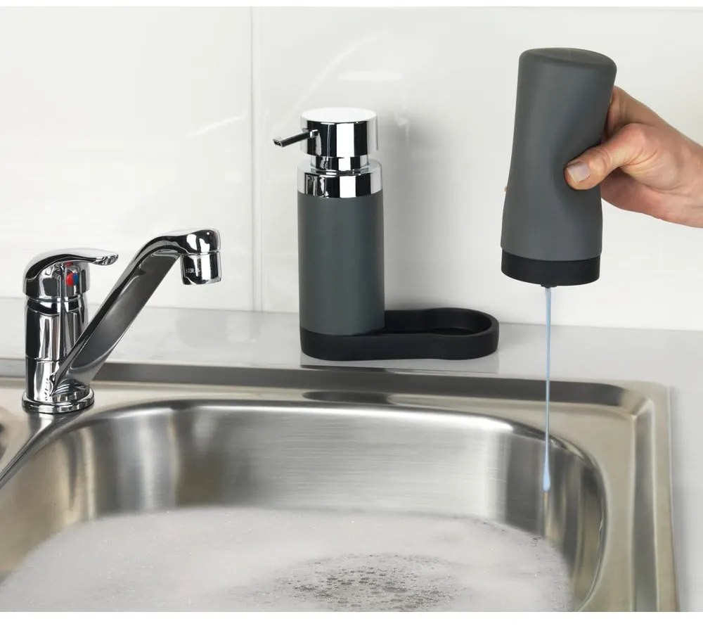 Set di 2 dispenser di detersivo grigio con vaschetta Squeeze, 250 ml Easy Squeez-e - Wenko