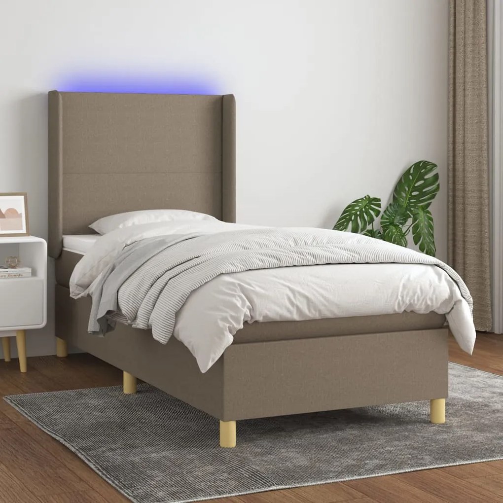Letto A Molle Con Materasso E Led Tortora 100x200cm İn Tessuto /