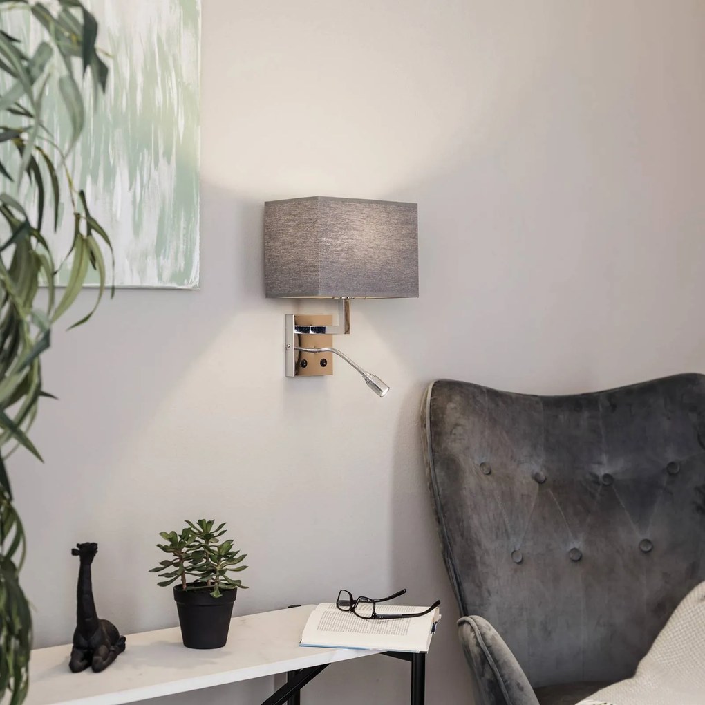 Nowodvorski Lighting Applique Hotel con braccio flessibile e paralume in tessuto, grigio