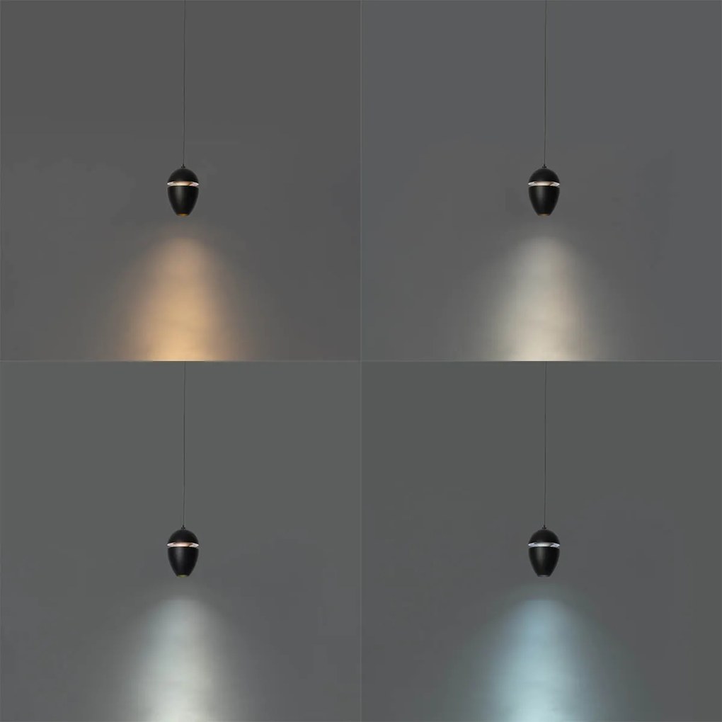 Lampada a sospensione nera moderna per sistema a binario monofase con LED - Magnetic Eggy