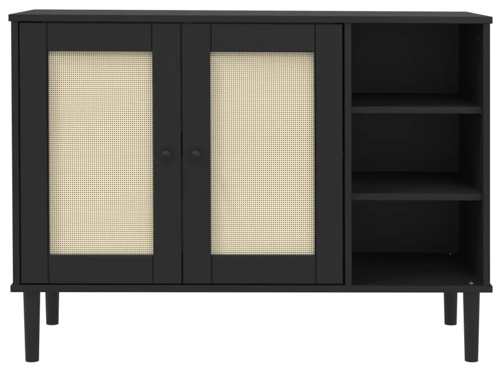 Credenza SENJA Aspetto Rattan Nero 112x40x80 cm Massello Pino