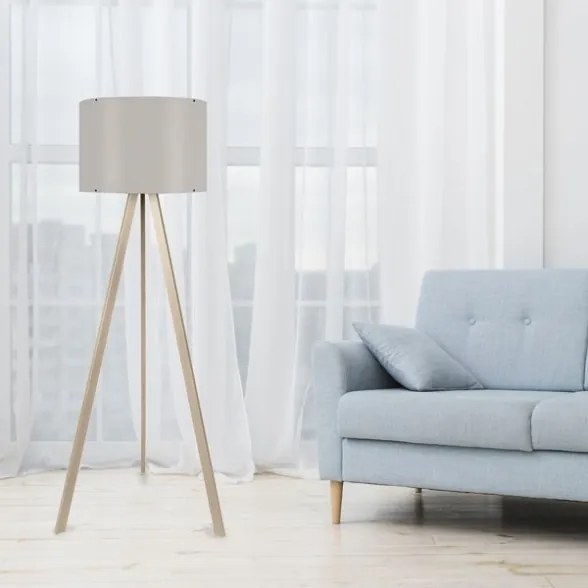 Lampada Treppiede Da Pavimento 38x140 Cm Design Moderno 60W Beige E Crema