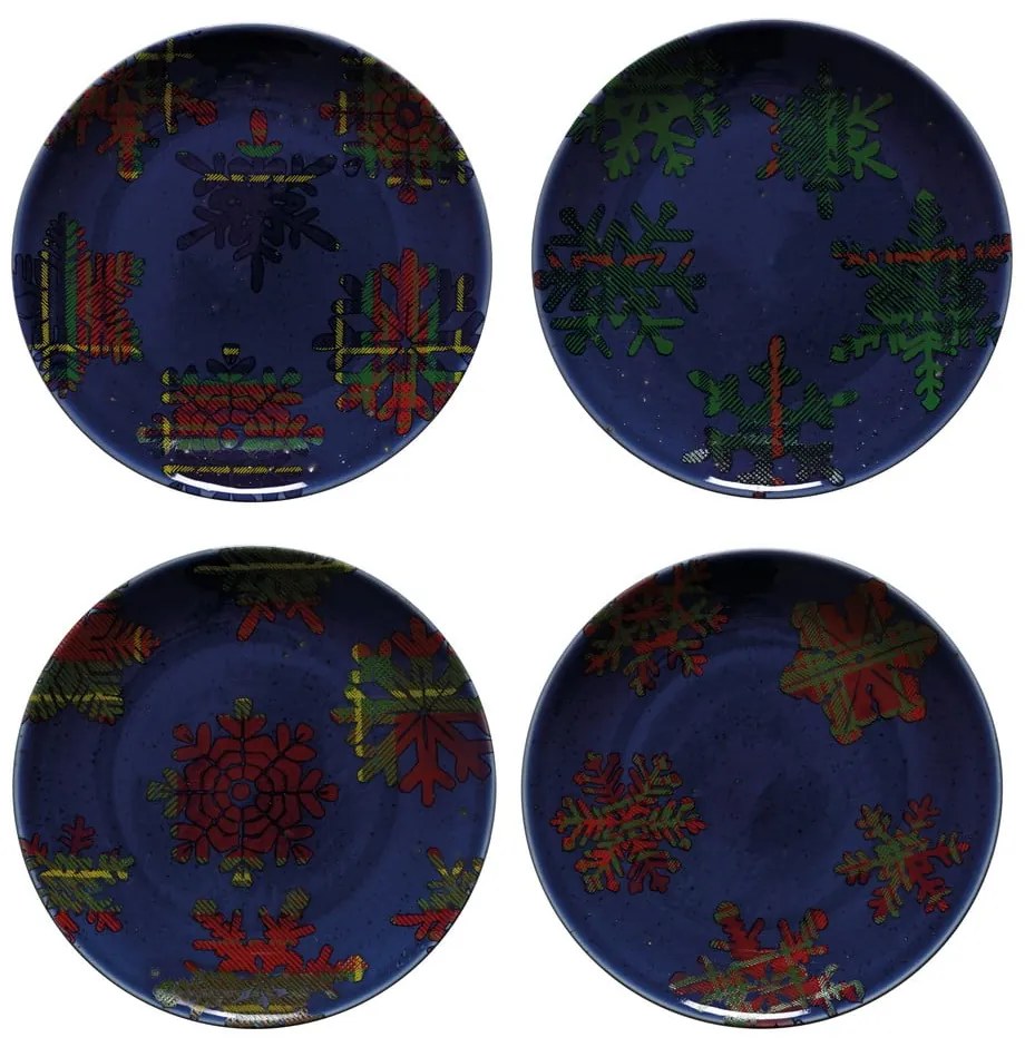 Set di 4 piatti da dessert in gres blu-rosso , ø 21,6 cm Snowflake - Casafina