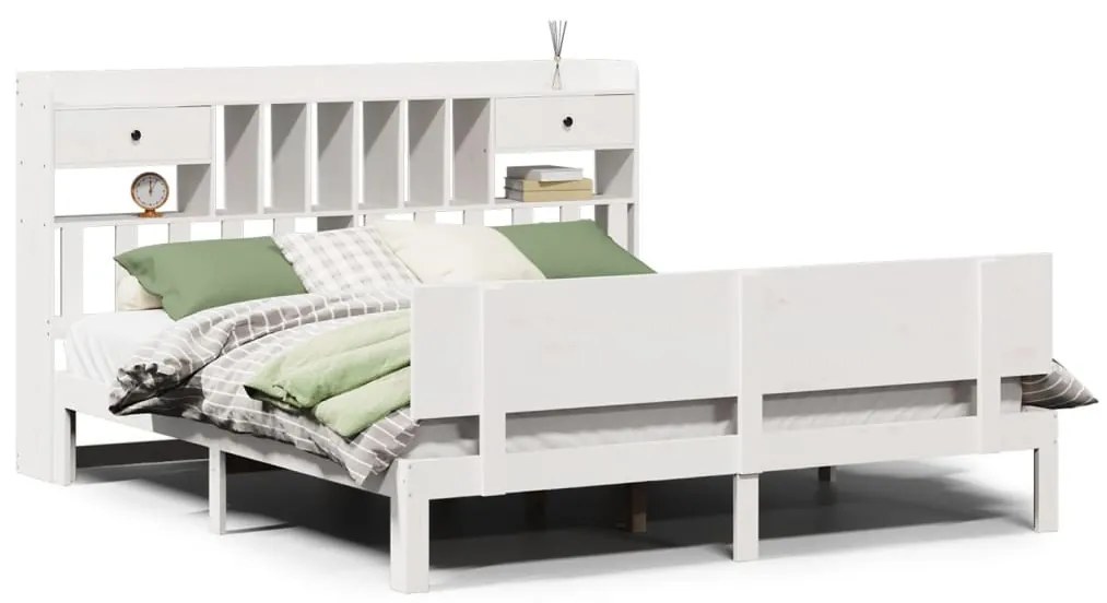 Letto libreria senza materasso bianco 200x200 cm legno di pino