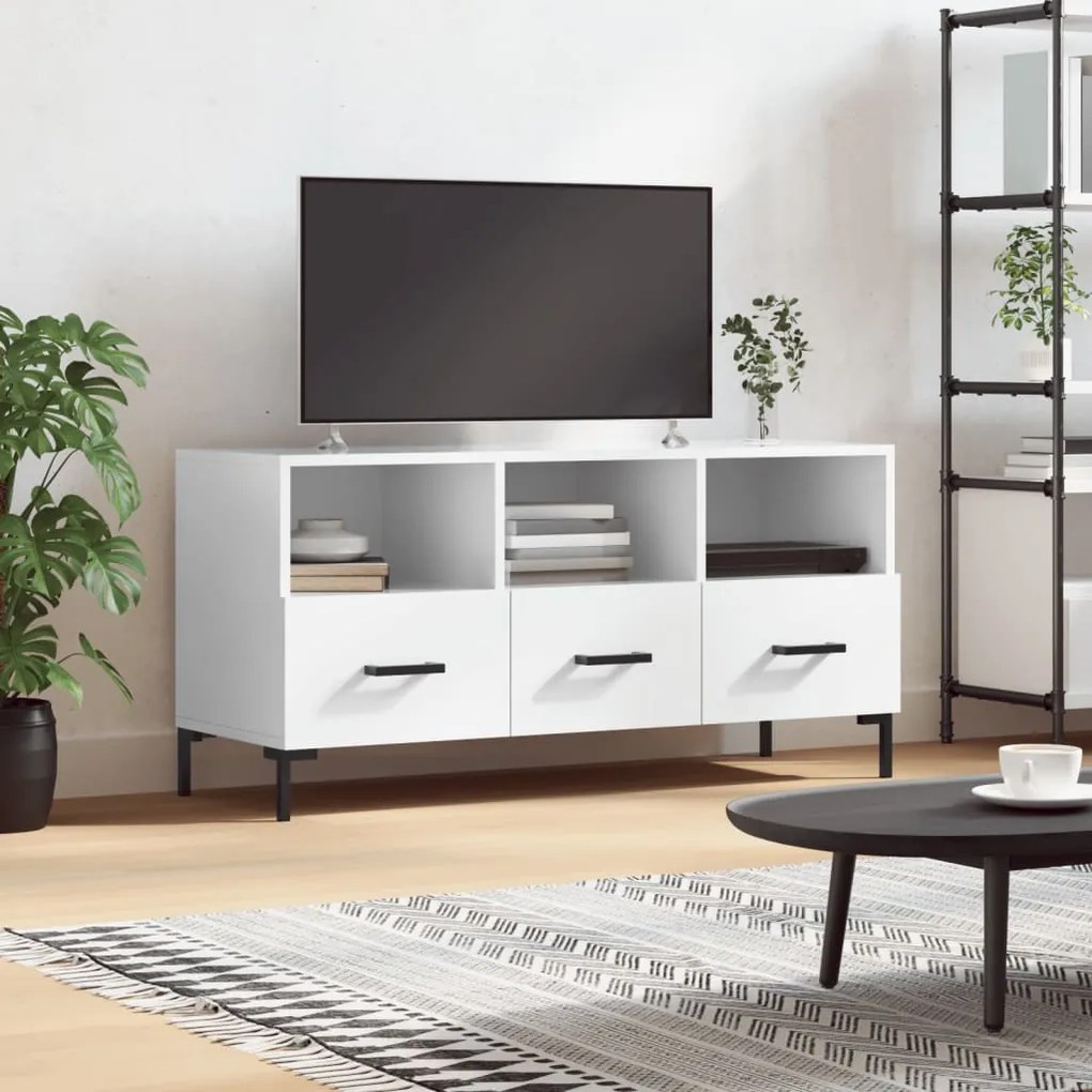 Mobile Porta Tv Bianco Lucido 102x36x50 Cm İn Legno Multistrato /