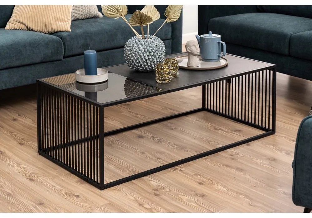 Tavolino nero con piano in vetro 60x120 cm Strington - Actona