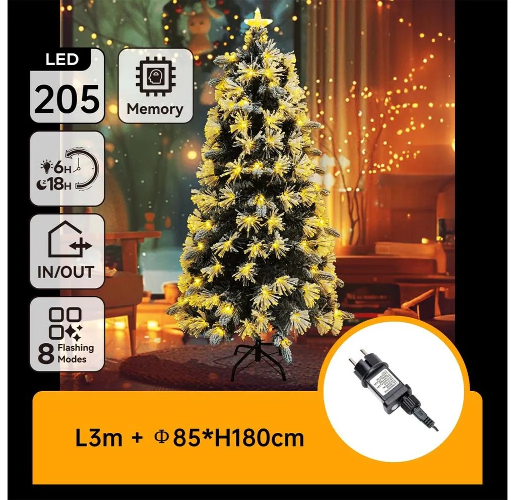 Aigostar - Albero di Natale LED da esterno, 205 LED, 6W, 230V, 8 funzioni, 180 cm, IP44, luce bianca calda