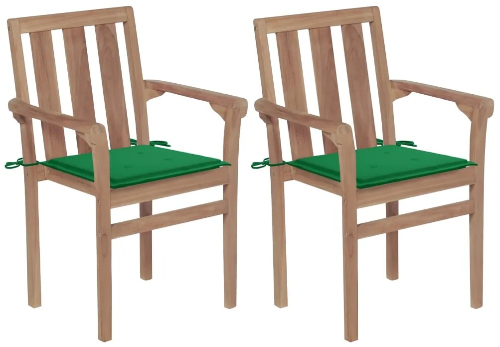 Sedie da giardino 2 pz con cuscini verdi massello di teak