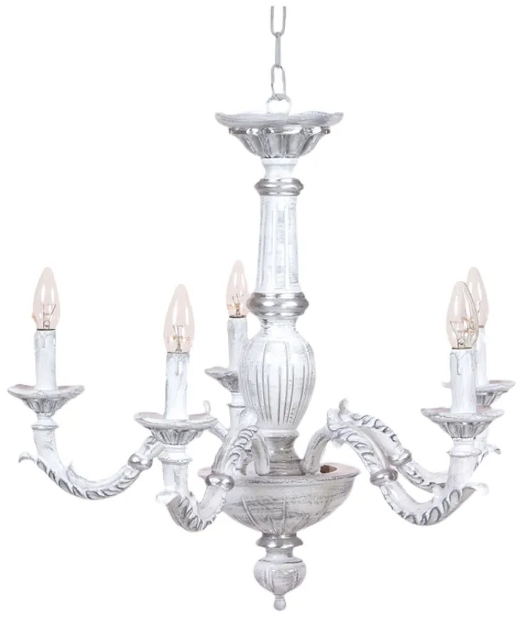 Lampadario In Legno Classico Bianco Argento Grigio Sfumato 5 Luci Sternidi