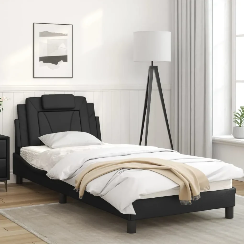 Giroletto con testiera nero 90x200 cm in similpelle
