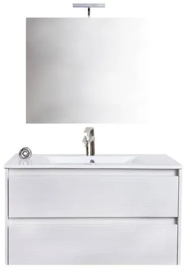 Mobile bagno sospeso 90 cm con lavabo e specchio bianco portuna - Federica 93827