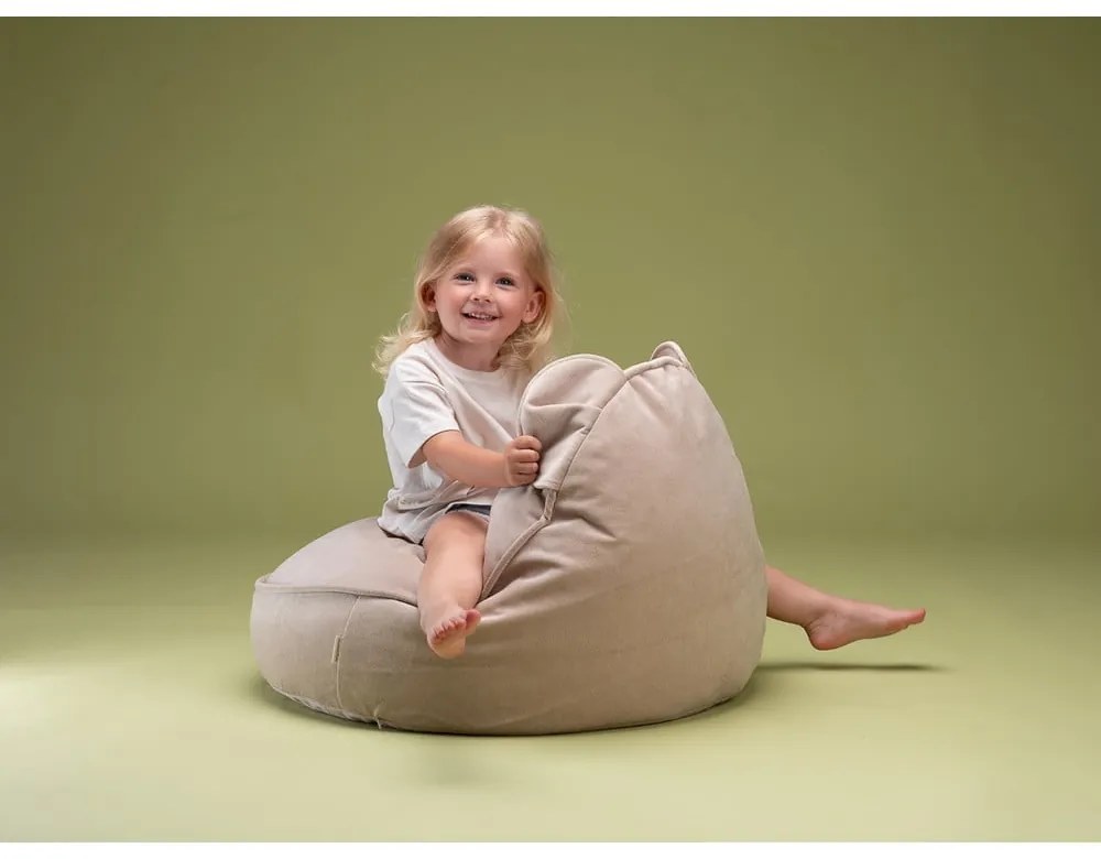 Pouf a sacco per bambini beige con rivestimento in velluto Bear – Wigiwama